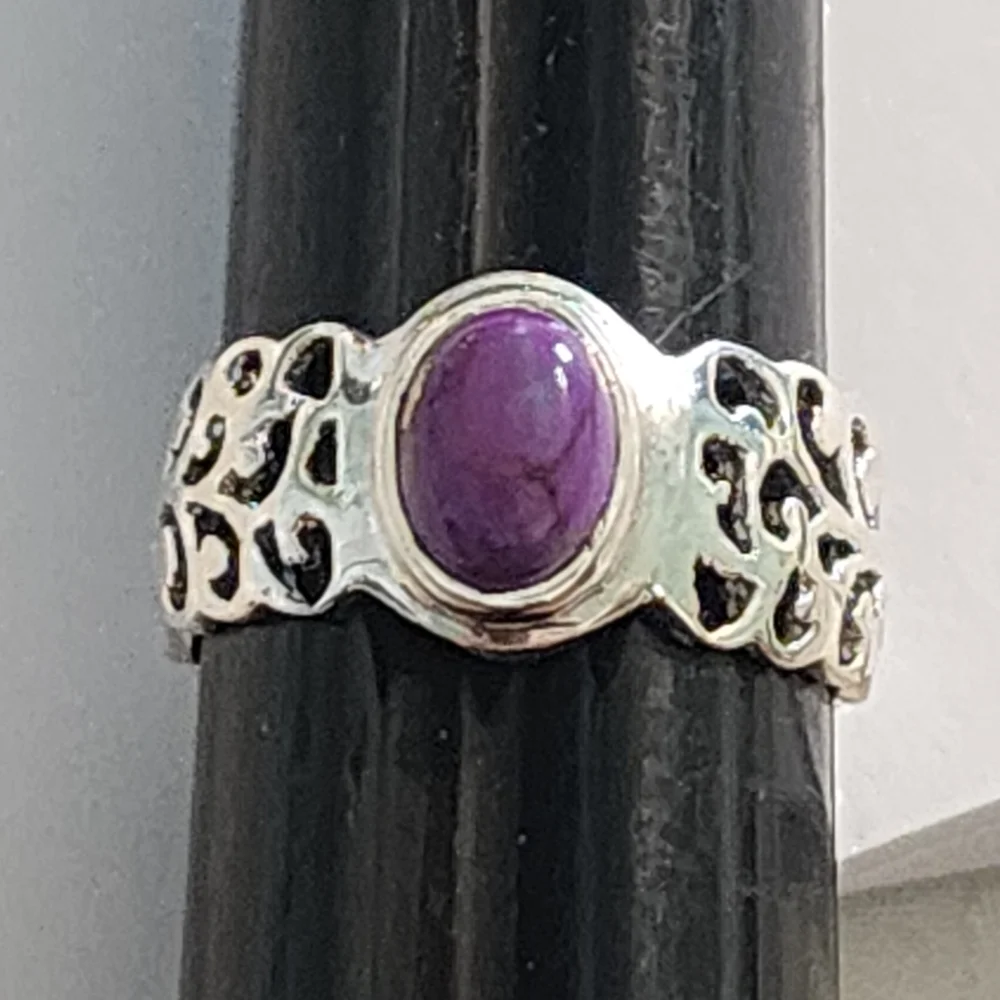 925 Sterling Silver Purple Turquoise Ring Southwest Cowgirl Filigree Band Sz 8